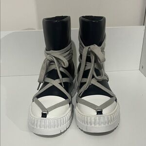 AKIRA Black and White Combat Boots
